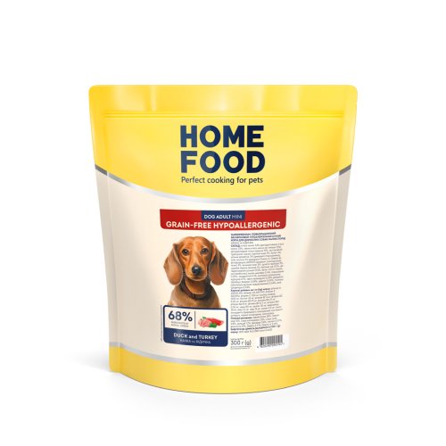 Беззерновий гіпоалергенний сухий корм HOME FOOD для дорослих собак малих порід Качка та індичка Grain-free hypoallergenic, 300 г