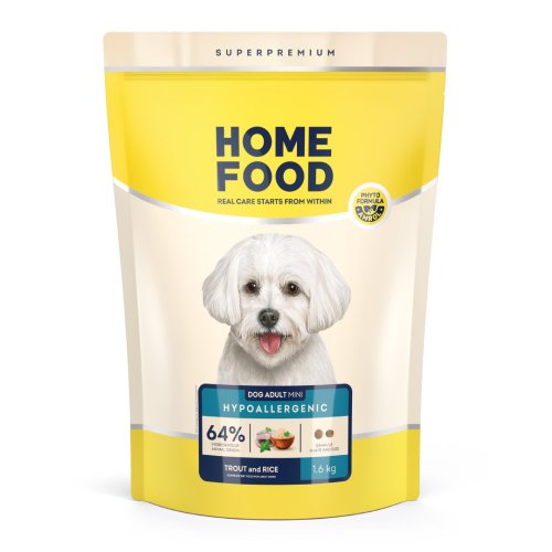 Гипоаллергенный сухой корм HOME FOOD для взрослых собак мелких пород Форель и рис Hypoallergenic, 1.6 кг Гипоаллергенный сухой корм HOME FOOD для взрослых собак мелких пород Форель и рис Hypoallergenic, 1.6 кг