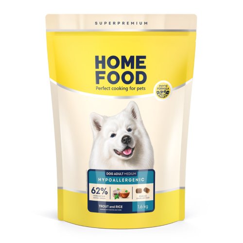 Гіпоалергенний сухий корм HOME FOOD для дорослих собак середніх порід Форель та рис Hypoallergenic, 1.6 кг