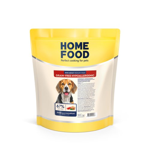Беззерновий гіпоалергенний сухий корм HOME FOOD для дорослих собак середніх та великих порід Качка та нут Grain-free hypoallergenic, 300 г Беззерновий гіпоалергенний сухий корм HOME FOOD для дорослих собак середніх та великих порід Качка та нут Grain-free hypoallergenic, 300 г