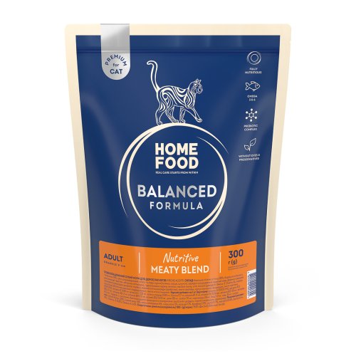 Сухий корм HOME FOOD для дорослих котів М’ясне асорті Nutritive Balanced Formula, 300 г
