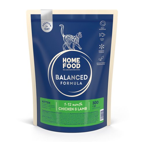 Сухий корм HOME FOOD для кошенят Курочка та ягня Kittens Balanced Formula, 300 г Сухий корм HOME FOOD для кошенят Курочка та ягня Kittens Balanced Formula, 300 г