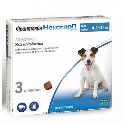 Merial NexGard - жевательные таблетки НексГард против блох и клещей Вес 4 - 10 кг, 1 таблетка (159 900)