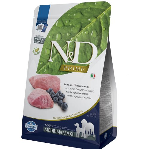 Farmina N&D Prime Dog Lamb & Blueberry Adult Medium & Maxi - корм Фармина для собак средних и крупных пород с ягненком и черникой, 2.5 кг