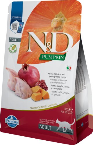 Farmina N&D Grain Free Pumpkin Quail Adult - сухой беззерновой корм Фармина для кошек с тыквой и перепелом 300 г