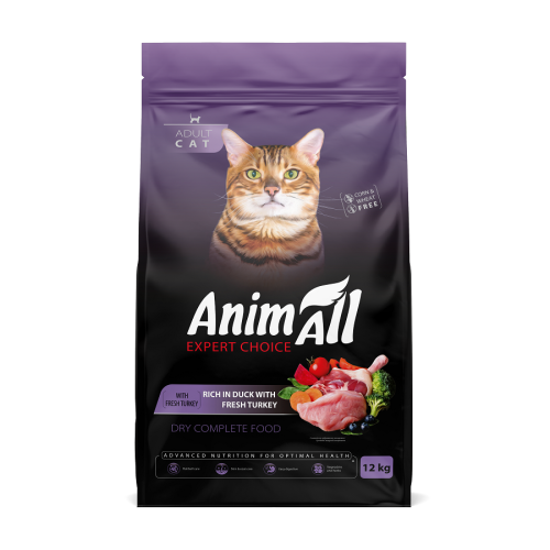 Сухий корм AnimAll для дорослих котів зі свіжою індичкою та качкою, 12кг