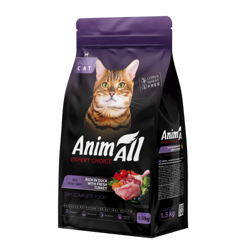 Сухий корм AnimAll для дорослих котів зі свіжою індичкою та качкою, 1,5кг