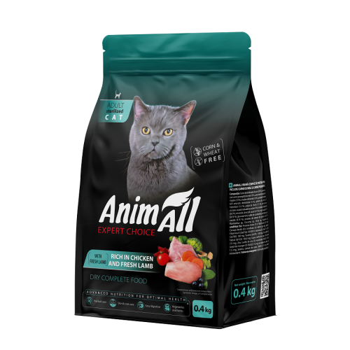 Сухий корм AnimAll для стерилізованих кішок з куркою та свіжою ягнятиною, 0,4 кг