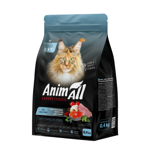 Сухий корм AnimAll для котів з лососем, білою рибою та свіжою індичкою, 0,4кг