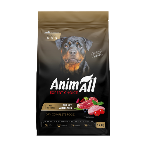 Сухой корм AnimAll для взрослых собак крупных пород со свежей индейкой и ягненком, 12 кг Сухой корм AnimAll для взрослых собак крупных пород со свежей индейкой и ягненком, 12 кг