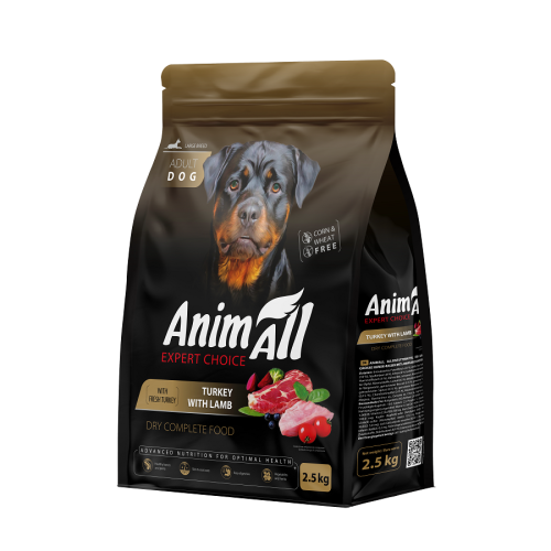 Сухой корм AnimAll для взрослых собак крупных пород со свежей индейкой и ягненком, 2,5 кг