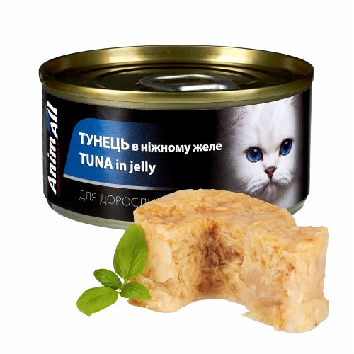 Вологий корм AnimAll для котів, тунець у ніжному желе, 85г
