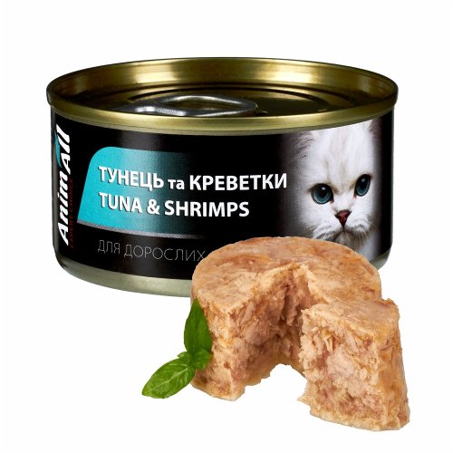 Вологий корм AnimAll для котів, тунець з креветками, 85г