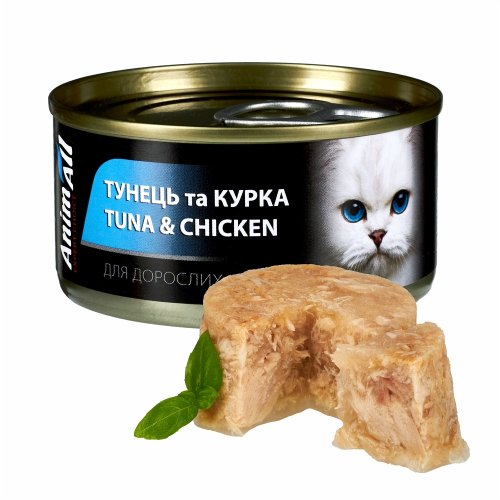 Влажный корм AnimAll для кошек, тунец с курицей, 85г