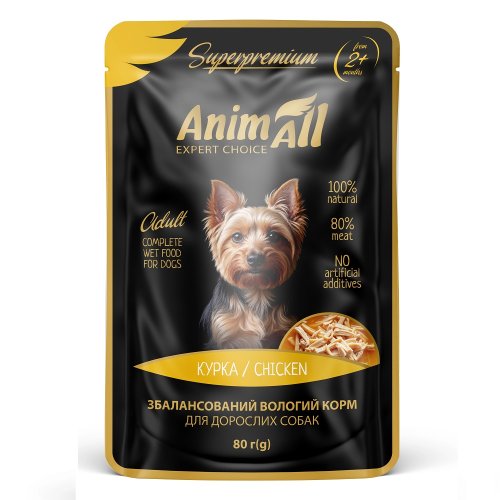 Влажный корм AnimAll для собак, курица, пауч, 80г