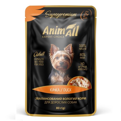 Влажный корм AnimAll для собак, утка, пауч, 80г