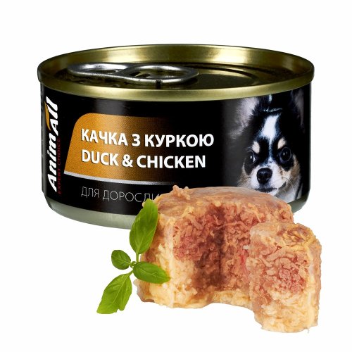 Вологий корм AnimAll для собак, качка з куркою, 85г