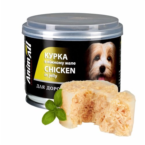 Вологий корм AnimAll для собак, курка в ніжному желе, 195г