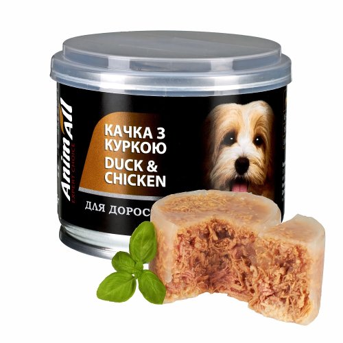 Вологий корм AnimAll для собак, качка з куркою, 195г