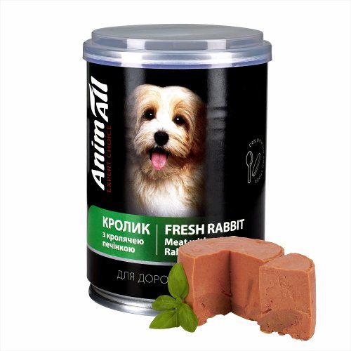 Вологий корм AnimAll для собак, кролик з кролячою печінкою, 375г