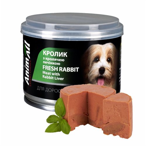 Влажный корм AnimAll для собак, кролик с кроличьей печенью, 195г