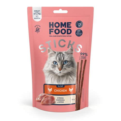 Ласощі для котів HOME FOOD М’ясна соломка з курки, 40 г