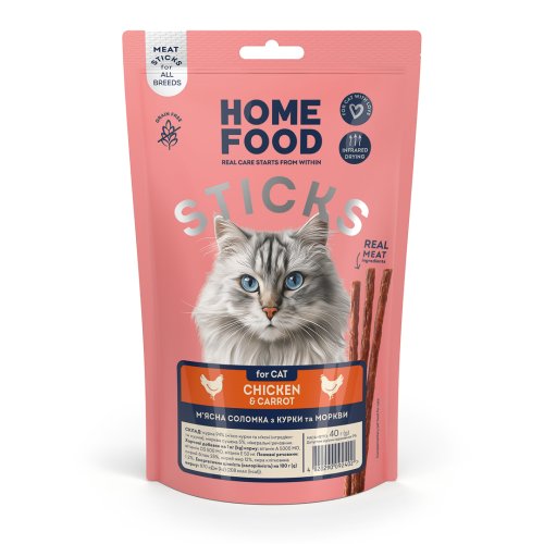 Ласощі для котів HOME FOOD М’ясна соломка з курки та моркви, 40 г Ласощі для котів HOME FOOD М’ясна соломка з курки та моркви, 40 г