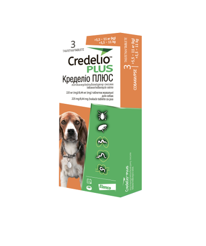 Жевательные таблетки от блох, клещей и гельминтов Credelio Plus для собак 5,5 -11кг, 1 таблетка