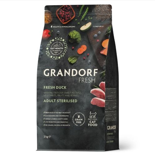 Grandorf FRESH DUCK & SWEET POTATO ADULT CAT STERILISED - Беззерновий сухий корм для стерилізованих котів качка з бататом, 2 кг