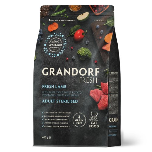 Grandorf FRESH STERIL CAT LAMB & SWEET POTATO - Беззерновий сухий корм для стерилізованих котів ягня з бататом 0,4 кг
