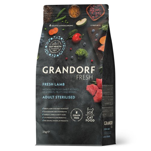 Grandorf FRESH STERIL CAT LAMB & SWEET POTATO - Беззерновий сухий корм для стерилізованих котів ягня з бататом 2 кг