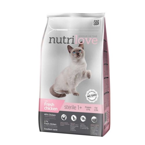 Nutrilove Sterilised - корм Нутрилав с курицей и рисом для кастрированных и стерилизованных кошек 1,4 кг (40247)