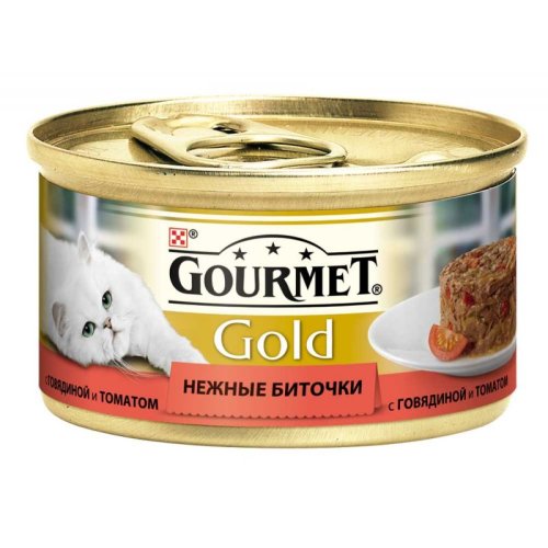 Gourmet Gold - консервы Гурме Голд Нежные биточки с говядиной и томатами для кошек 85 г 7613035442474