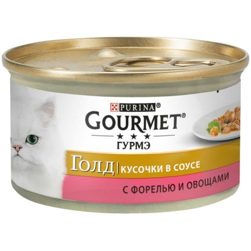Gourmet Gold - корм Гурмет Голд кусочки в подливке с форелью и овощами для кошек 85 г 7613032611378
