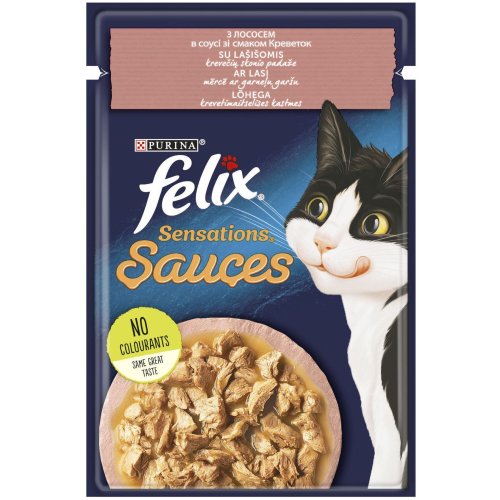 Felix Sensation - консерви Феликс шматочки з лососем у соусі зі смаком креветок 85 г (7613039836026)