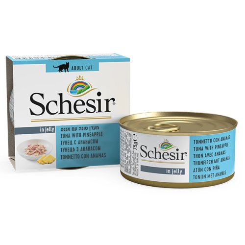 Schesir Tuna Pineapple - консервы Шезир тунец с ананасом для кошек, банка 75 г