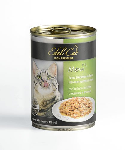 Edel Cat - консервы Эдель, нежные кусочки в соусе, с индейкой и печенью 400 г (1000318/173039)