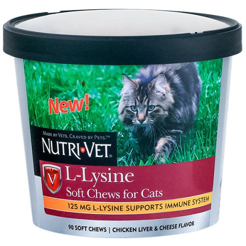 Nutri-Vet L-Lysine Chews - таблетки Нутри-Вет Л-Лизин для иммунитета у котов 90 таб
