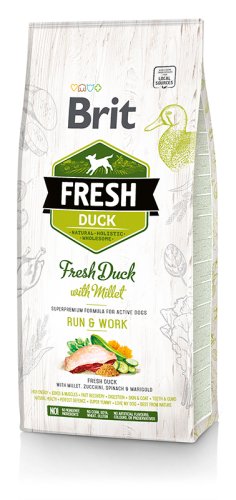 Brit Fresh Duck/Millet Active Run & Work - корм Брит Фреш із качкою й пшоном для собак з активним способом життя 12 кг (170997/30816)