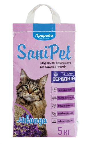 Sani Pet - наполнитель Сани Пет бентонитовый средний с ароматом лаванды 5 кг (PR240434)