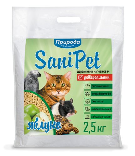 Sani Pet - наполнитель Сани Пет древесный универсальный с ароматом яблока 2,5 кг (PR240793) Sani Pet - наполнитель Сани Пет древесный универсальный с ароматом яблока 2,5 кг (PR240793)
