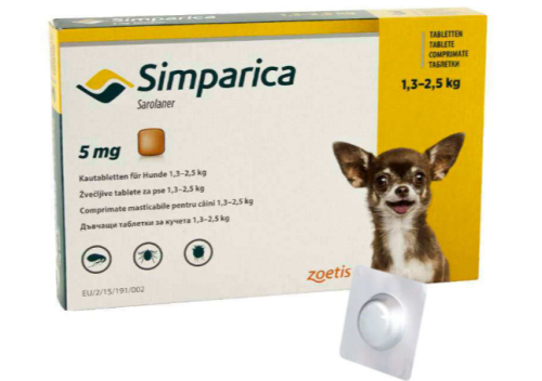 Zoetis Simparica - таблетки Сімпаріка від бліх та кліщів Вага 1,3 - 2,5 кг, одна таблетка