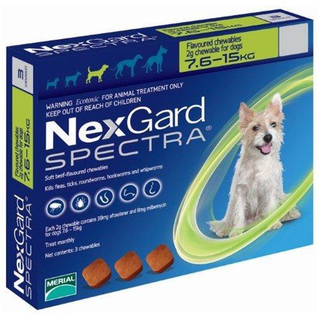 Merial NexGard Spectra - таблетки НексГард Спектра против блох, клещей и гельминтов Вес 7,5 - 15 кг, одна таблетка (159 905)