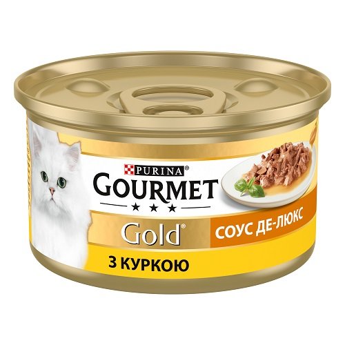 Вологий корм GOURMET Gold Соус Де-Люкс для дорослих котів шматочки в соусі з куркою 85 г
