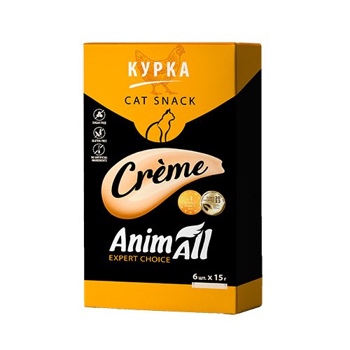 Ласощі AnimAll Сrème для котів зі смаком курки, 6 х15 г