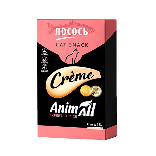 Ласощі AnimAll Сrème для котів зі смаком лосося, 6 х15 г