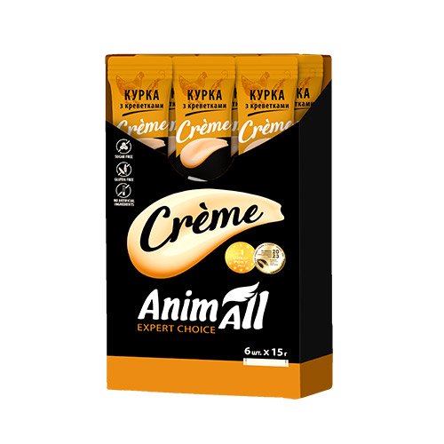 Ласощі AnimAll Сrème для котів зі смаком курки з креветками, 6 х15 г