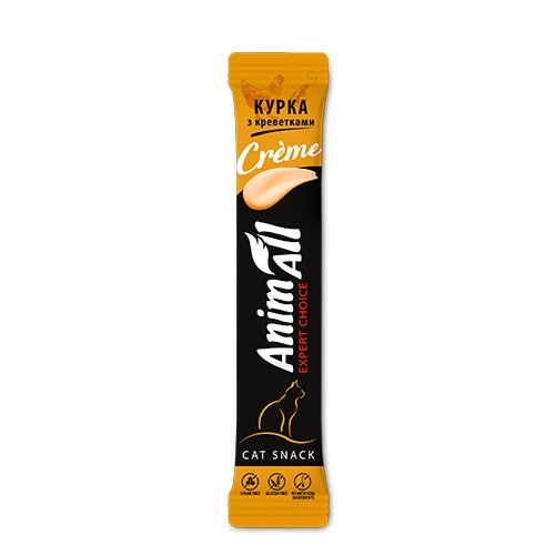 Ласощі AnimAll Сrème для котів зі смаком курки з креветками, 6 х15 г