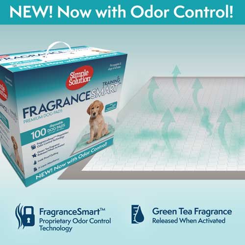 Simple Solution FragranceSmart Odor Control Puppy Training Pads - вологопоглинаючі гігієнічні пелюшки для собак з ароматом зеленого чаю і нейтралізатором запаху 60x61см, 100 шт